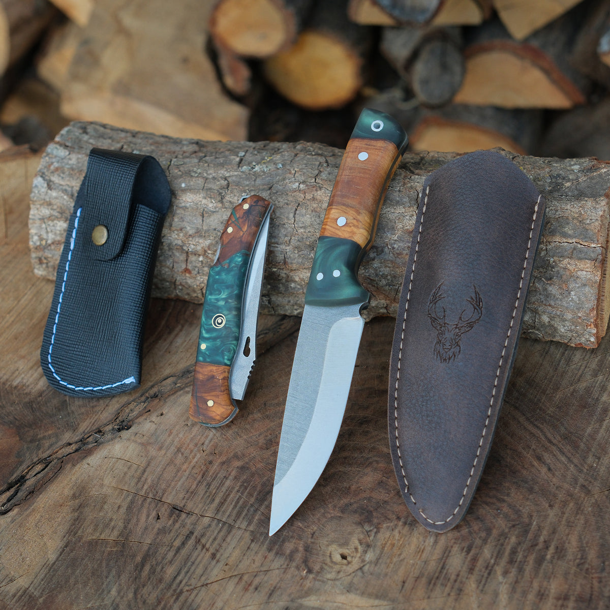 Paslanmaz 4034 Alman çelikten üretilmiş bushcraft ve katlanır bıçak seti