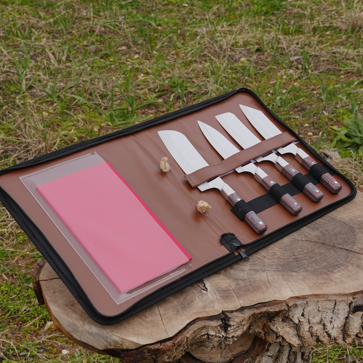 Şef Bıçağı Seti 4'lü- Hasır Çantalı - Kesme Tahtası Hediyeli!