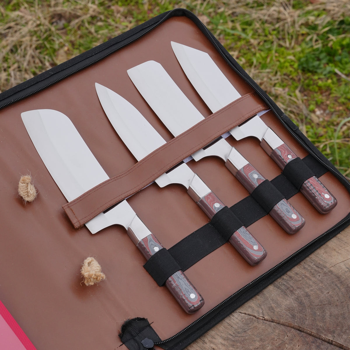 Şef Bıçağı Seti 4'lü- Hasır Çantalı - Kesme Tahtası Hediyeli!