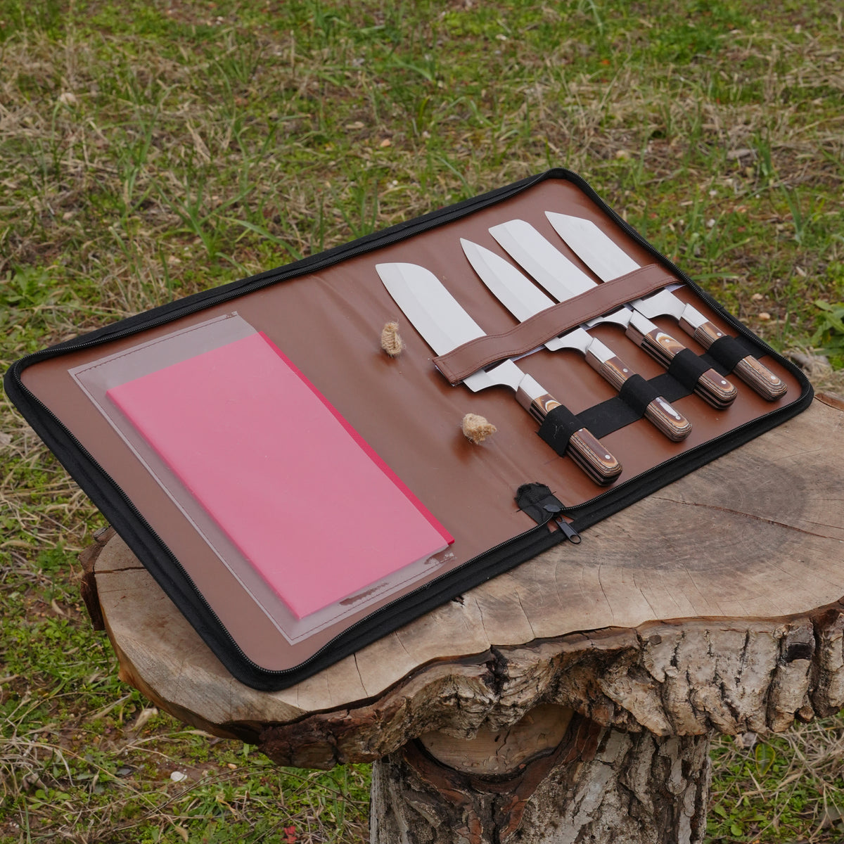 Şef Bıçağı Seti 4'lü- Hasır Çantalı - Kesme Tahtası Hediyeli!