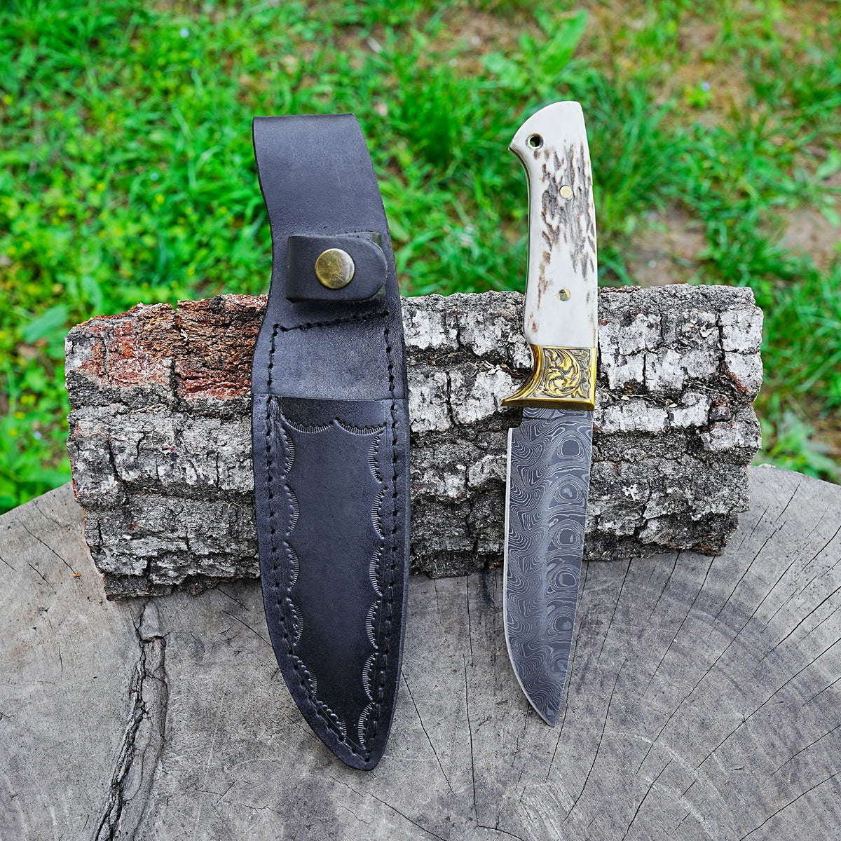 Bushcraft 35 Cm – Geyik Boynuzu Saplı – Damascus Çelik El Yapımı Özel Seri