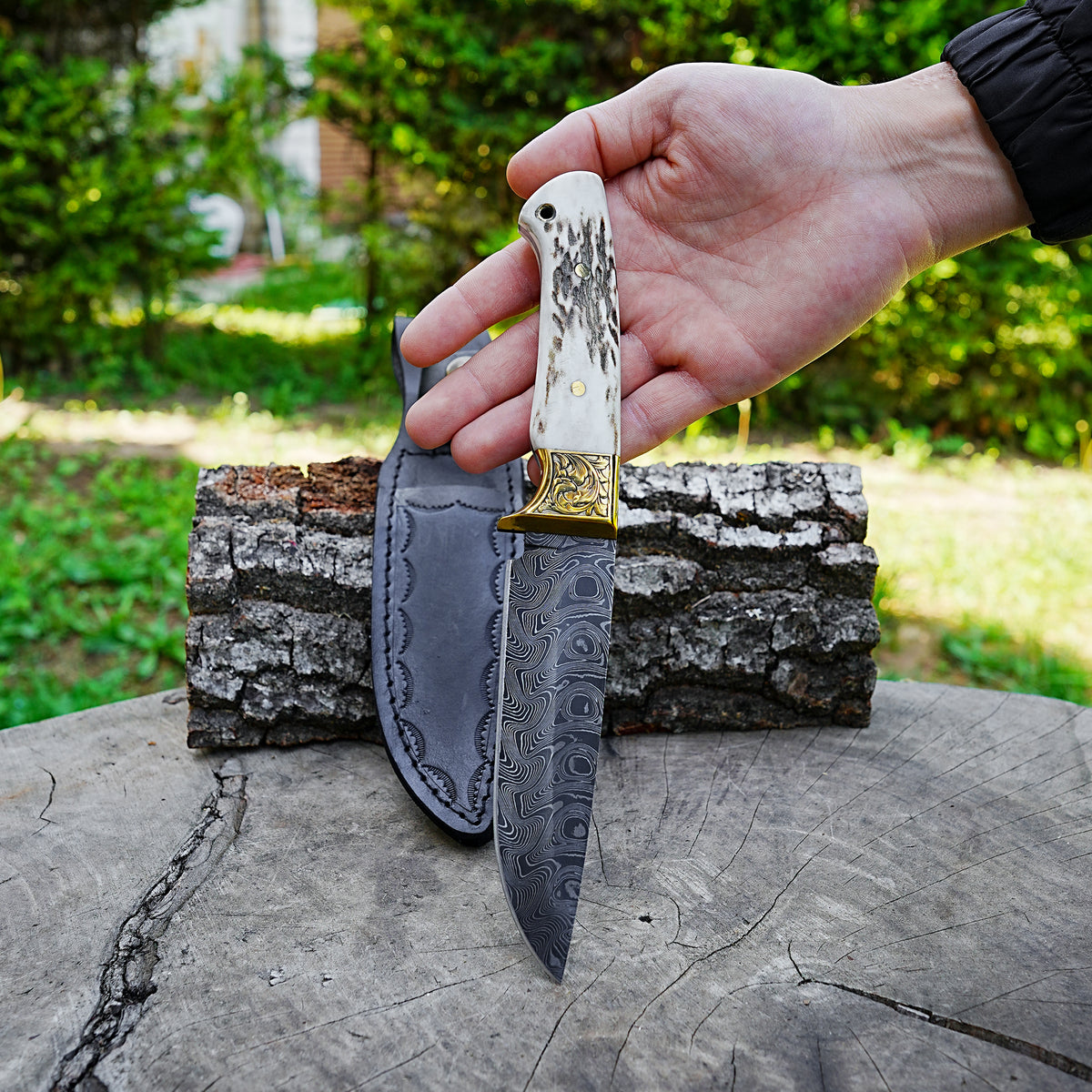 Bushcraft 35 Cm – Geyik Boynuzu Saplı – Damascus Çelik El Yapımı Özel Seri
