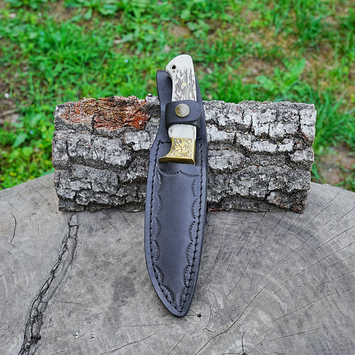 Bushcraft 35 Cm – Geyik Boynuzu Saplı – Damascus Çelik El Yapımı Özel Seri