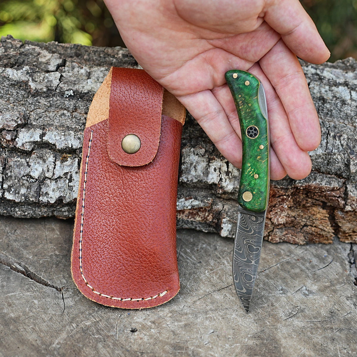 Katlanır Model- Damascus Çelik - Stabilize Sap - 15 Cm