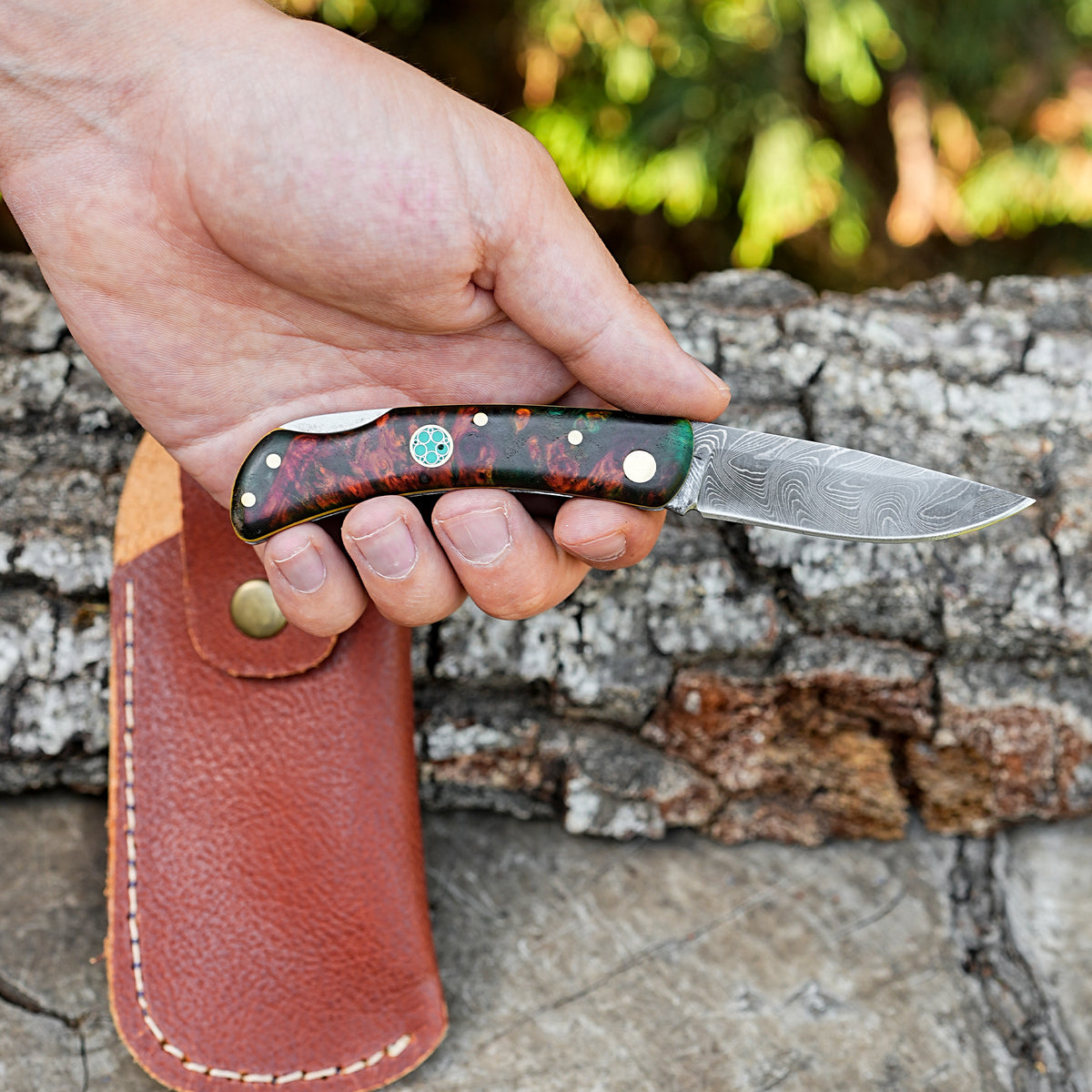 Katlanır Model- Damascus Çelik - Stabilize Sap - 15 Cm