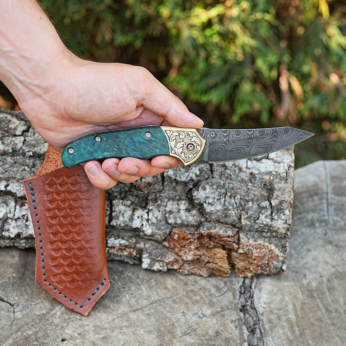 Katlanır Model- Damascus Çelik - Stabilize Sap - 24cm