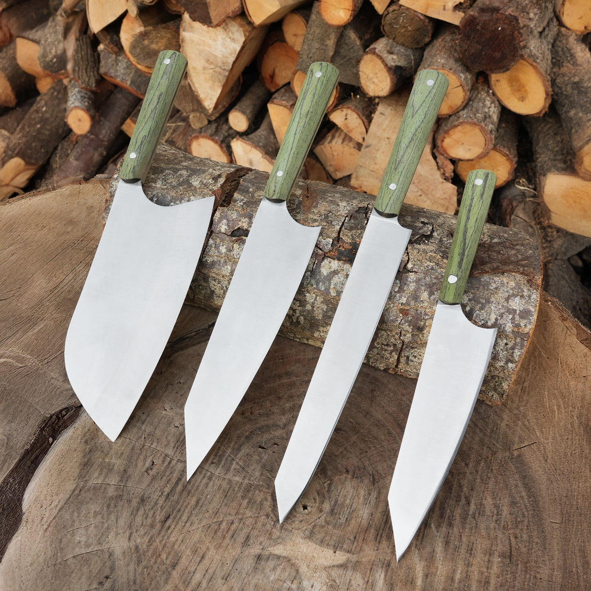 Şef Bıçağı Seti 4'lü - Ceviz Sap - Çantalı