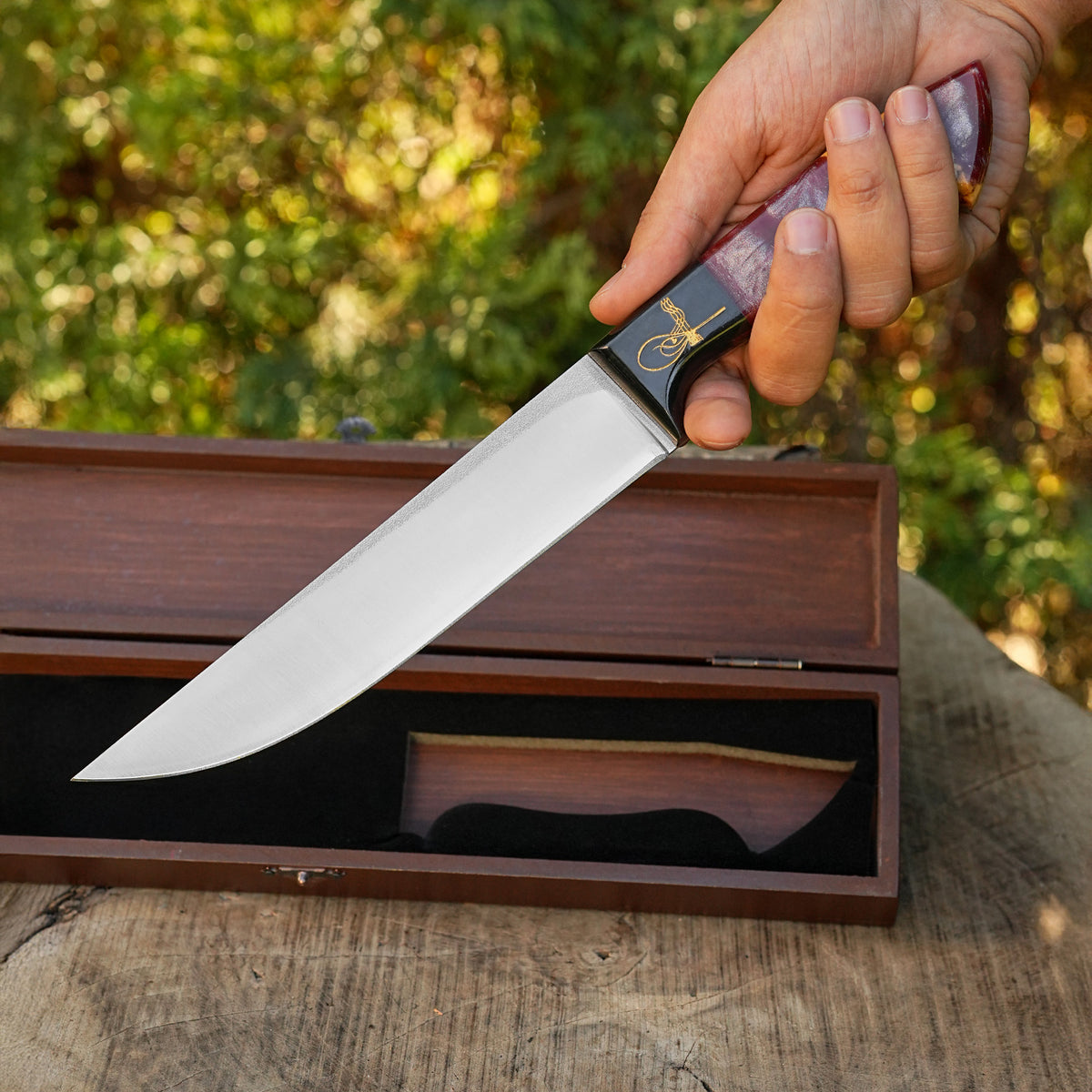 Kelle Bıçağı - N690 Çeliği -Tuğra İşlemeli - Özel Ahşap Kutulu