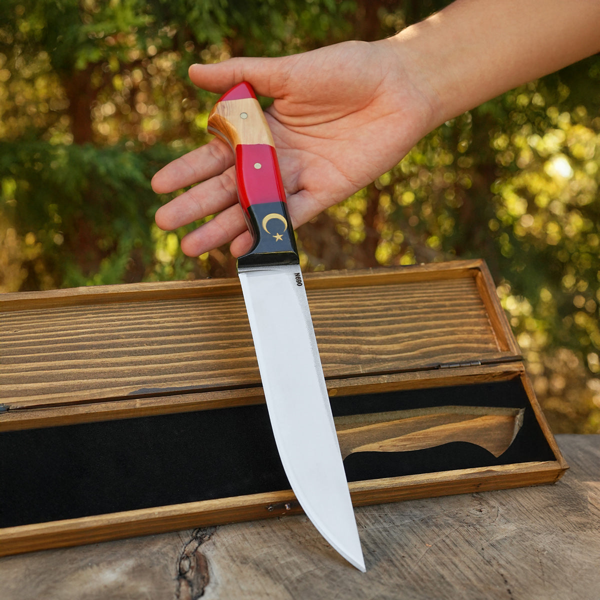 Kelle Bıçağı - N690 Çeliği -Ay Yıldız İşlemeli - Özel Ahşap Kutulu