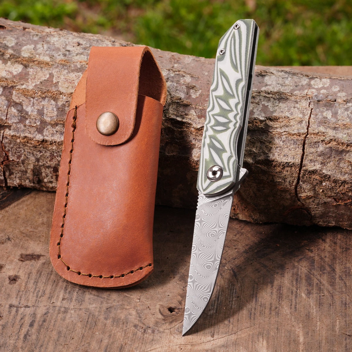 Katlanır Model - 20 Cm - Paslanmaz Damascus Çelik - G-10 Sap