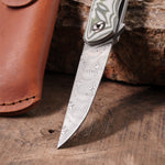 Katlanır Model - 20 Cm - Paslanmaz Damascus Çelik - G-10 Sap