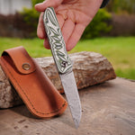 Katlanır Model - 20 Cm - Paslanmaz Damascus Çelik - G-10 Sap