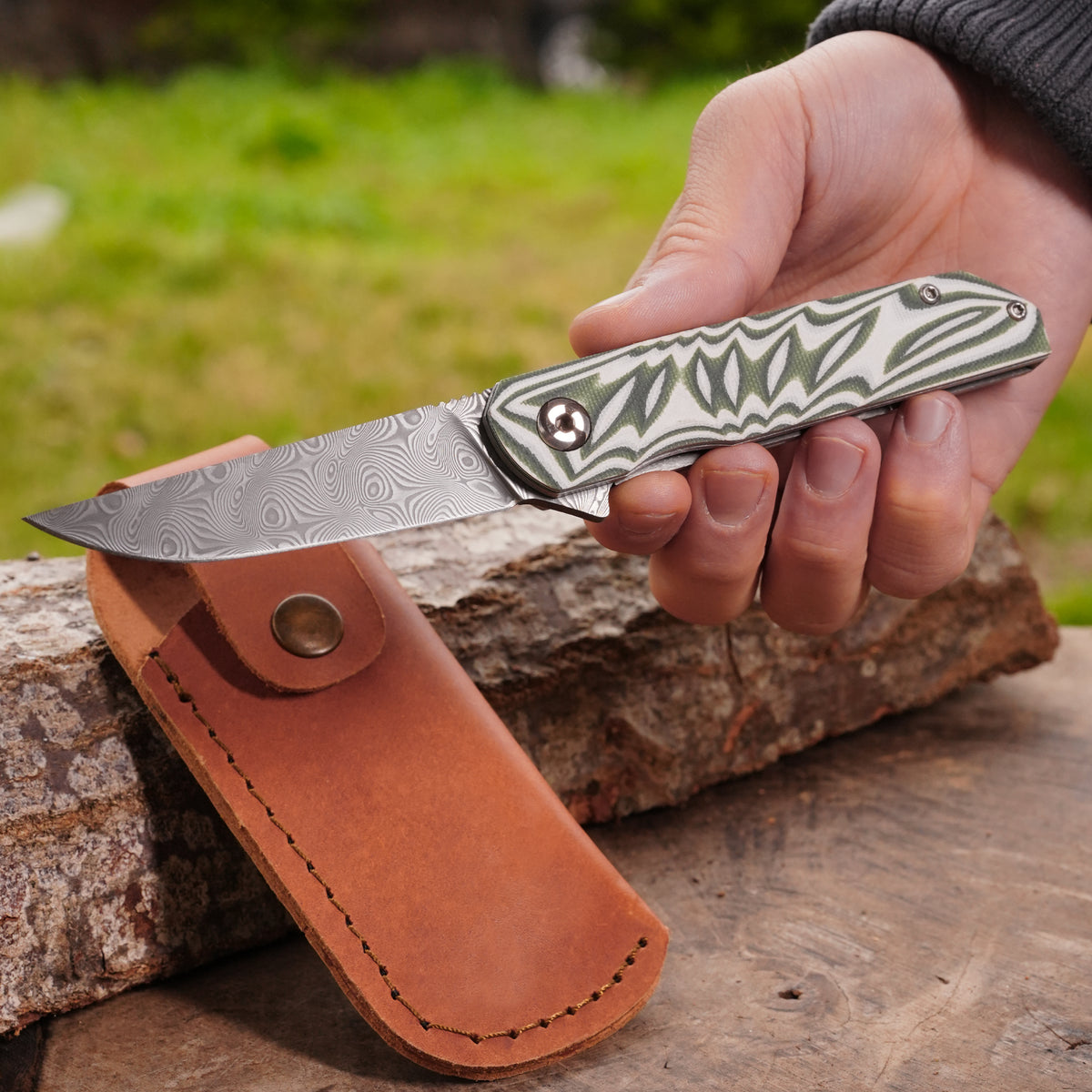 Katlanır Model - 20 Cm - Paslanmaz Damascus Çelik - G-10 Sap