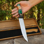 Kelle Bıçağı - N690 Çeliği - 3 Hilal Kurt Desenli - Ahşap Kutulu