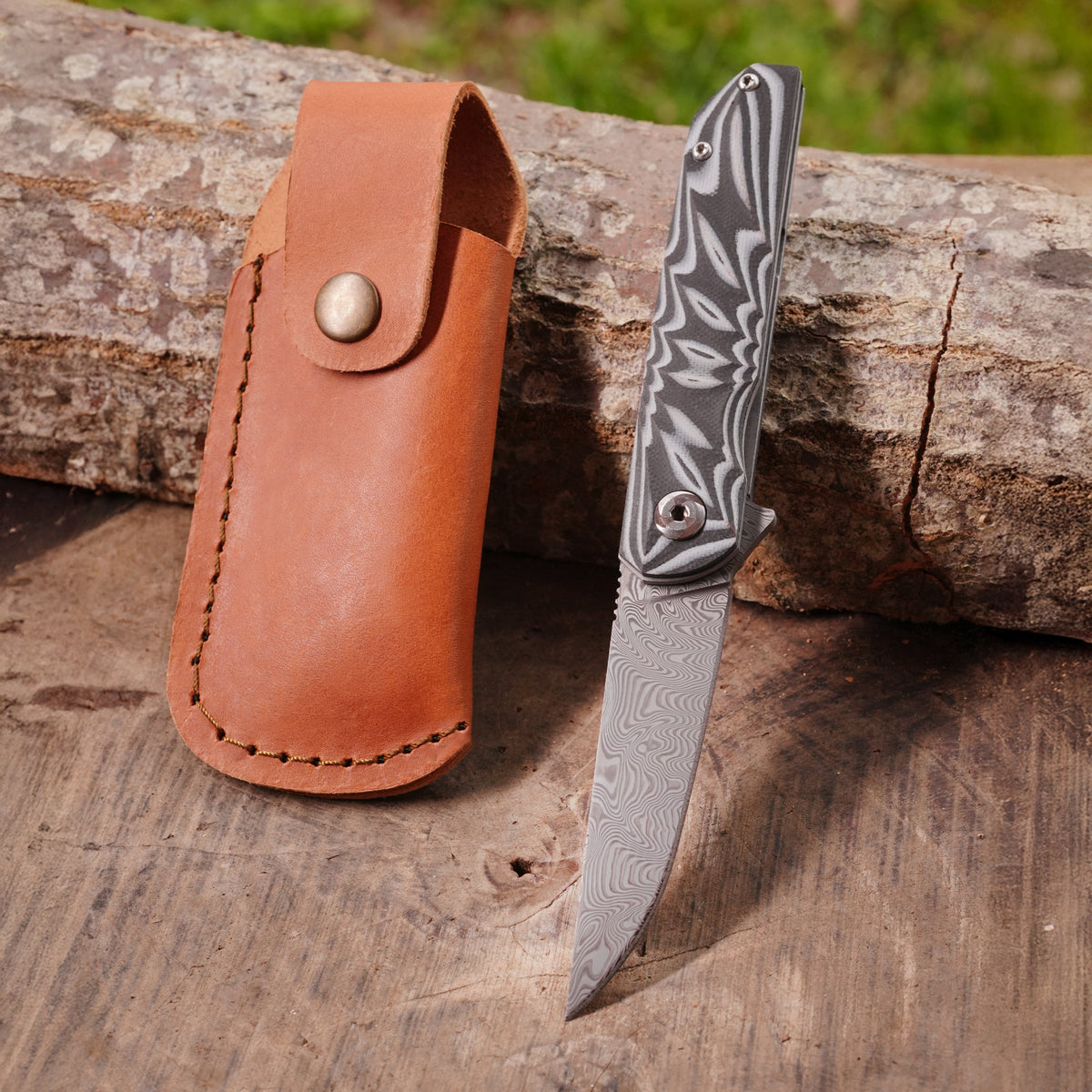 Katlanır Model - 20 Cm - Paslanmaz Damascus Çelik - G-10 Sap