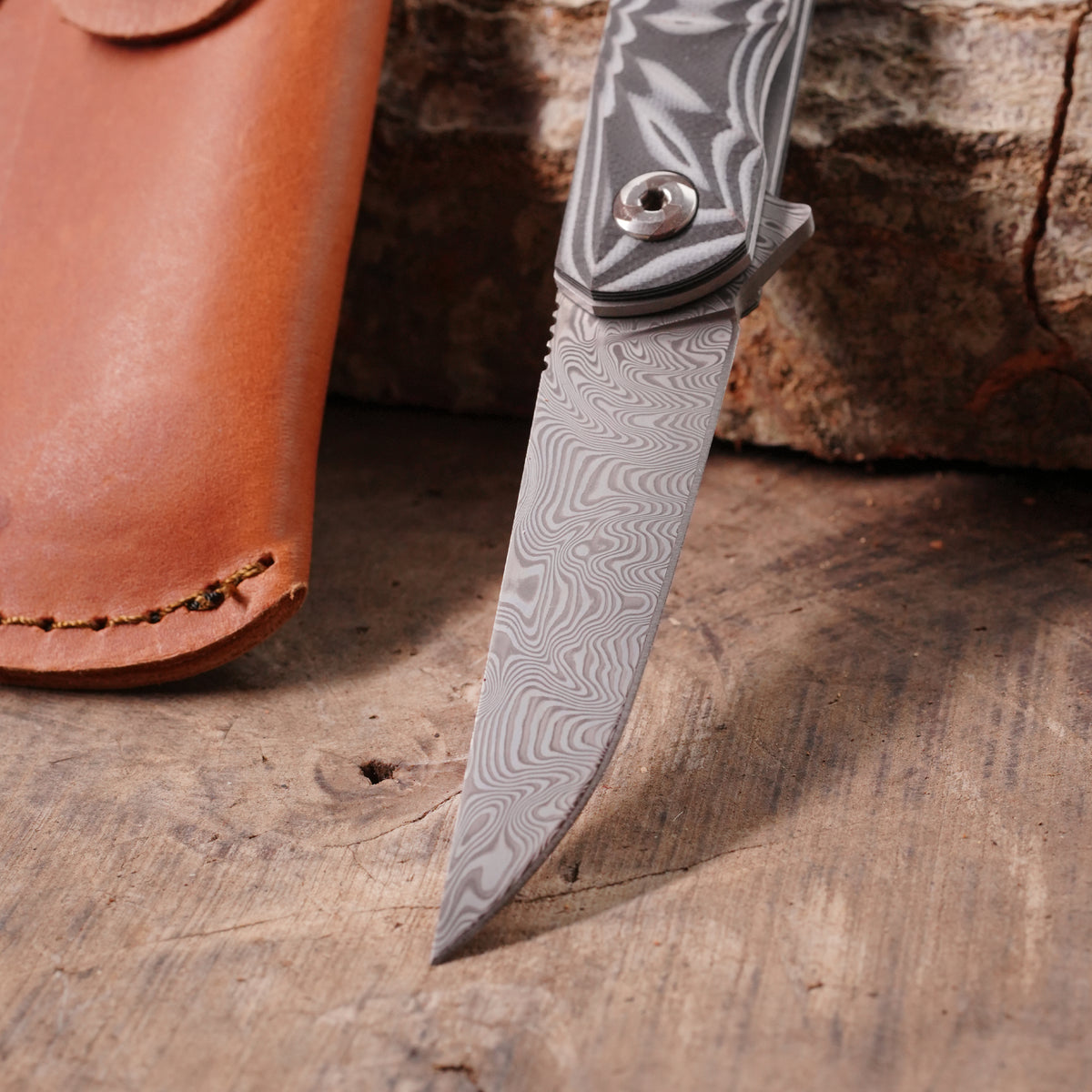 Katlanır Model - 20 Cm - Paslanmaz Damascus Çelik - G-10 Sap