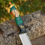 Kelle Bıçağı - N690 Çeliği - 3 Hilal Kurt Desenli - Ahşap Kutulu