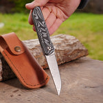 Katlanır Model - 20 Cm - Paslanmaz Damascus Çelik - G-10 Sap