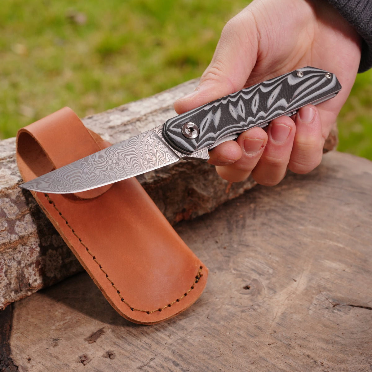 Katlanır Model - 20 Cm - Paslanmaz Damascus Çelik - G-10 Sap