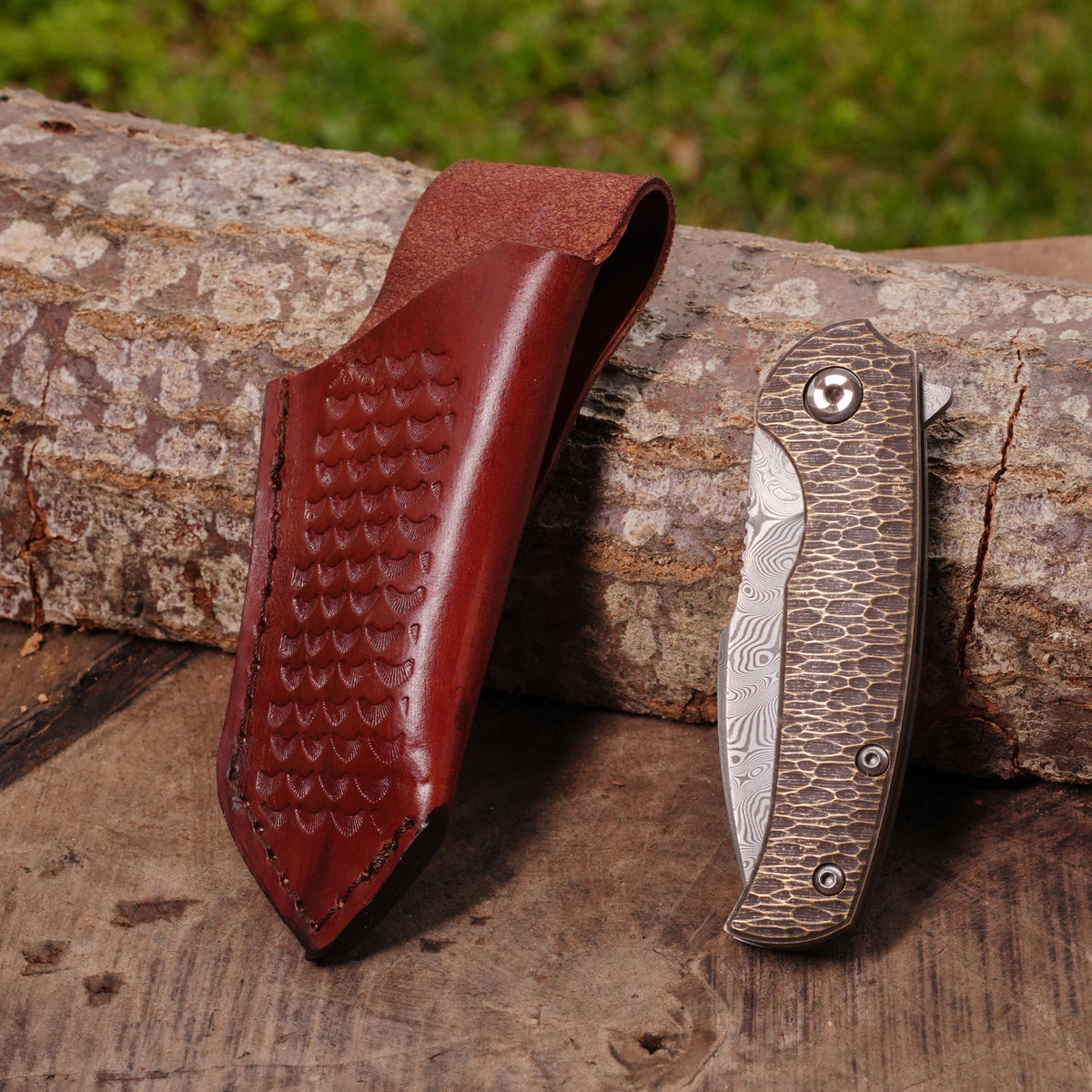 Katlanır Model - 20 Cm - Paslanmaz Damascus Çelik - Pirinç Balçak Sap