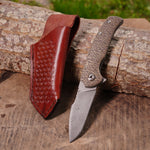 Katlanır Model - 20 Cm - Paslanmaz Damascus Çelik - Pirinç Balçak Sap