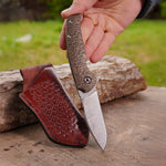 Katlanır Model - 20 Cm - Paslanmaz Damascus Çelik - Pirinç Balçak Sap