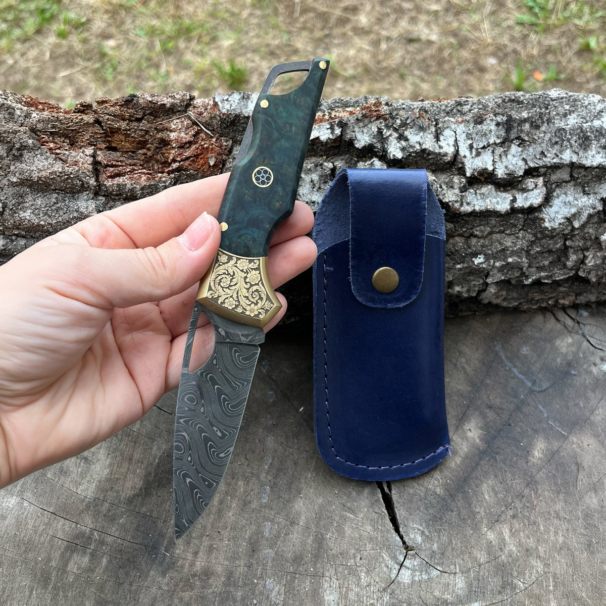 Katlanır Model- Damascus Çelik - Stabilize Sap