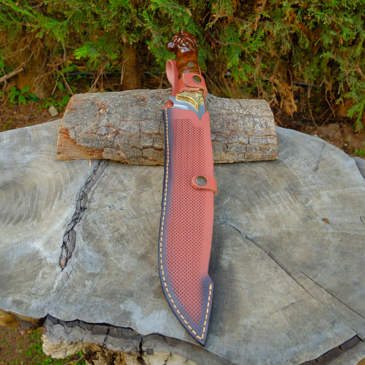 Aslan Başlı Orman Palası 45 Cm - Kök Ceviz Sap