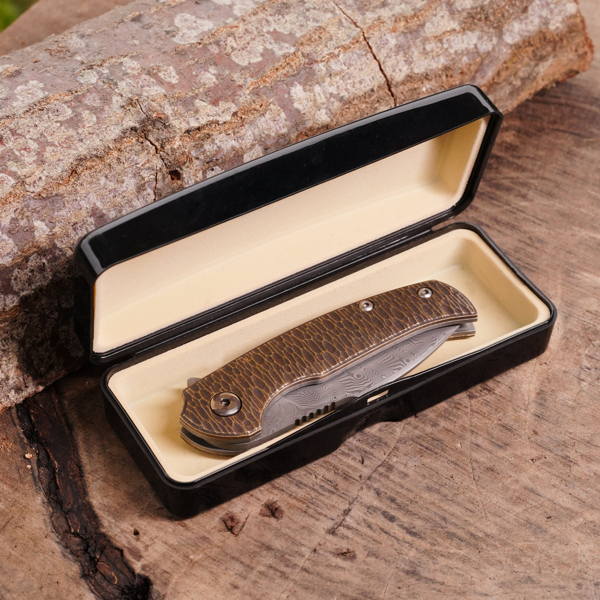 Katlanır Model - 20 Cm - Paslanmaz Damascus Çelik - Pirinç Balçak Sap