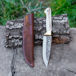 Kurt Gravürü İşlemeli Koleksiyon Bıçak - N690 Çeliği - Geyik Sap - 24 Cm