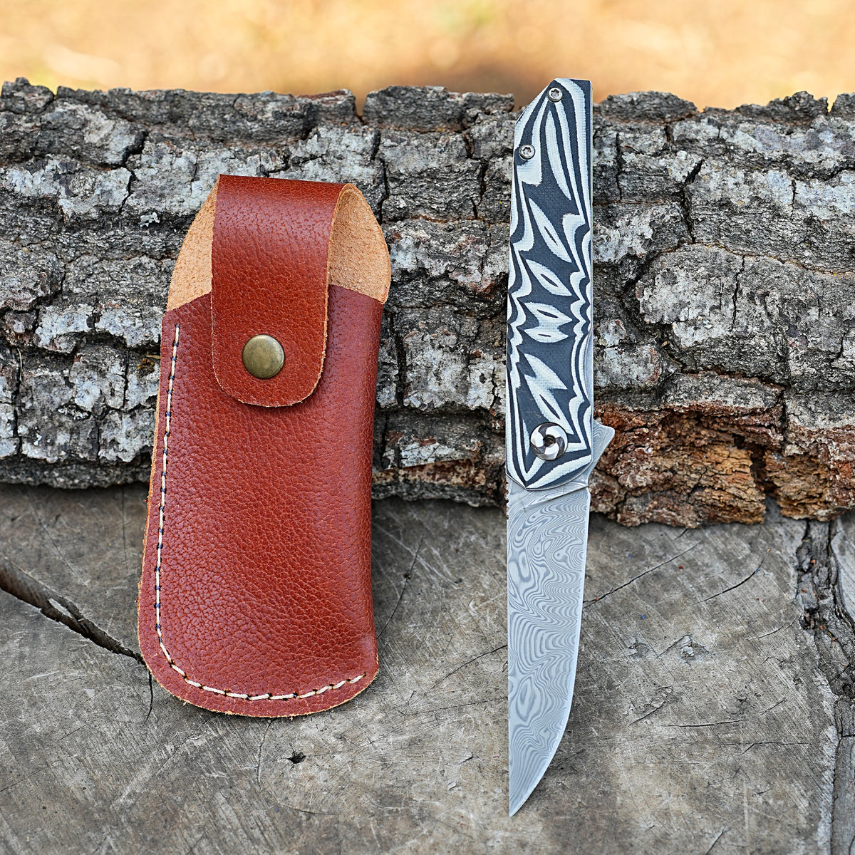 Katlanır Model - 20 Cm - Paslanmaz Damascus Çelik - G-10 Sap
