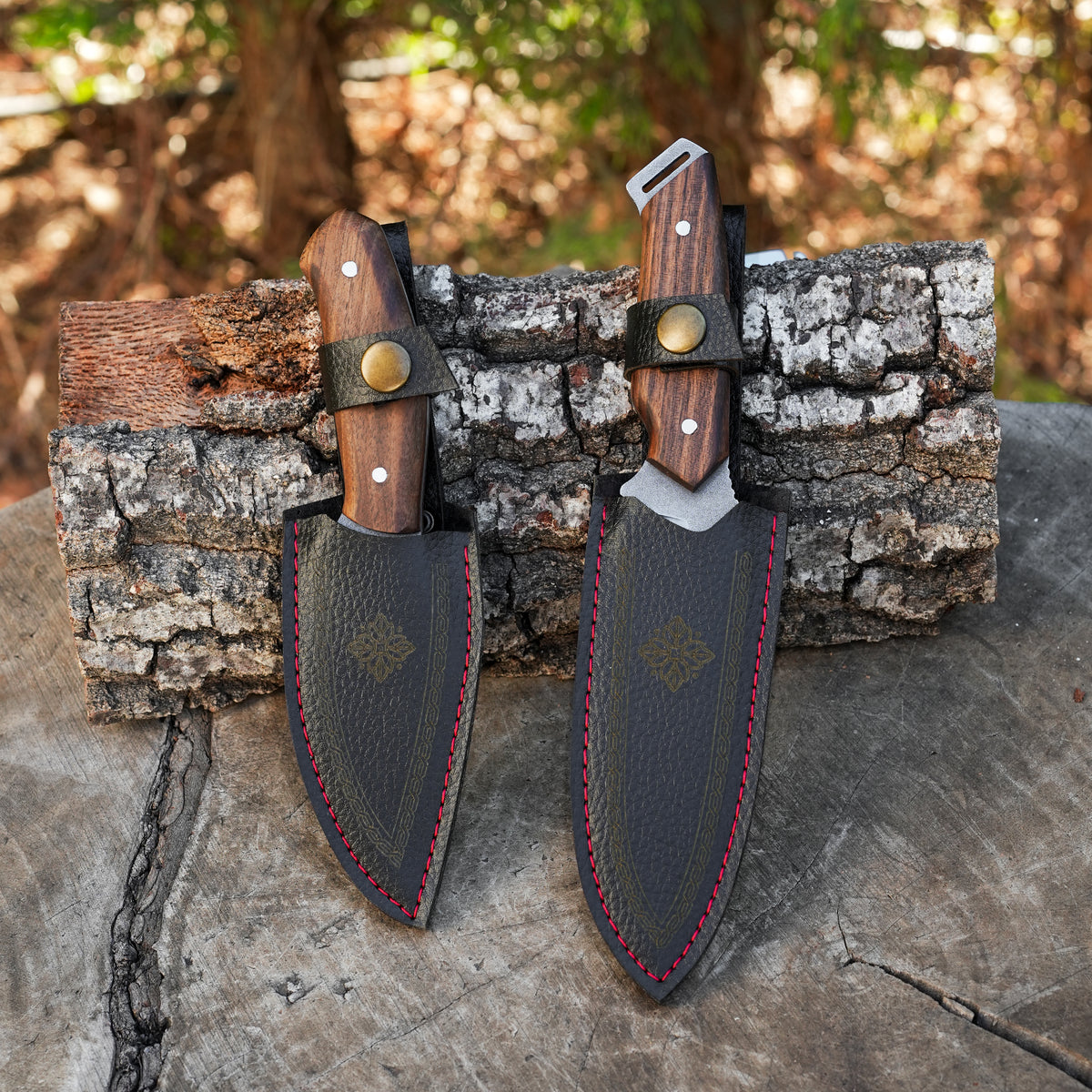 2'li Avcı ModelKamp Bıçağı Seti - Ceviz Sap - 22 Cm