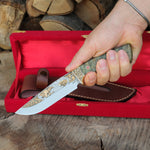 Bushcraft- Koleksiyonluk ve Hediyelik Bıçak 24K Altın Kaplama Kartal Gravür İşlemeli - Kadife Kutulu