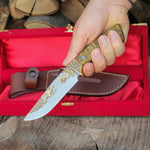 Bushcraft- Koleksiyonluk ve Hediyelik Bıçak 24K Altın Kaplama Kartal Gravür İşlemeli - Kadife Kutulu