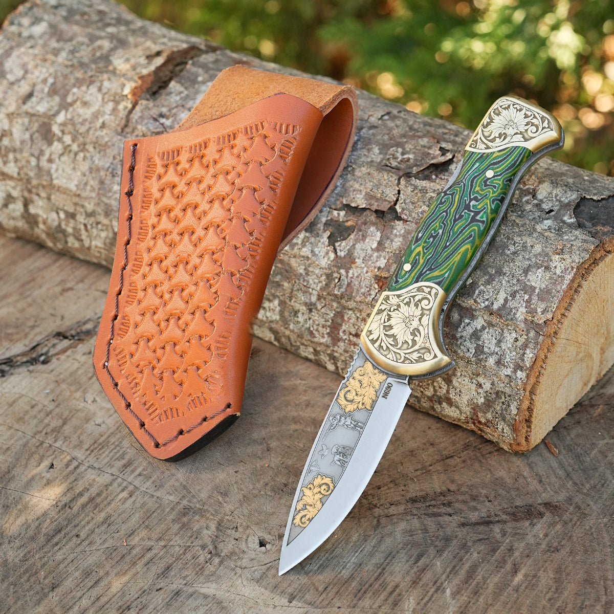 Katlanır Model- N690 Çelik -Avcı Gravür İşleme - Çift Balçak Altın Kaplama