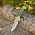 Katlanır Model- N690 Çelik -Avcı Gravür İşleme - Çift Balçak Altın Kaplama