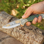 Katlanır Model- N690 Çelik -Avcı Gravür İşleme - Çift Balçak Altın Kaplama