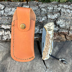Katlanır Model - N690 Çelik -Geyik İşlemeli Geyik Boynuzu Sap - 19 Cm