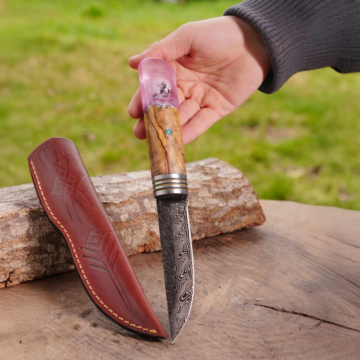 Puukko – Damascus Çelik – Kuru Kafa Detaylı Koleksiyonluk & Hediyelik Özel Seri