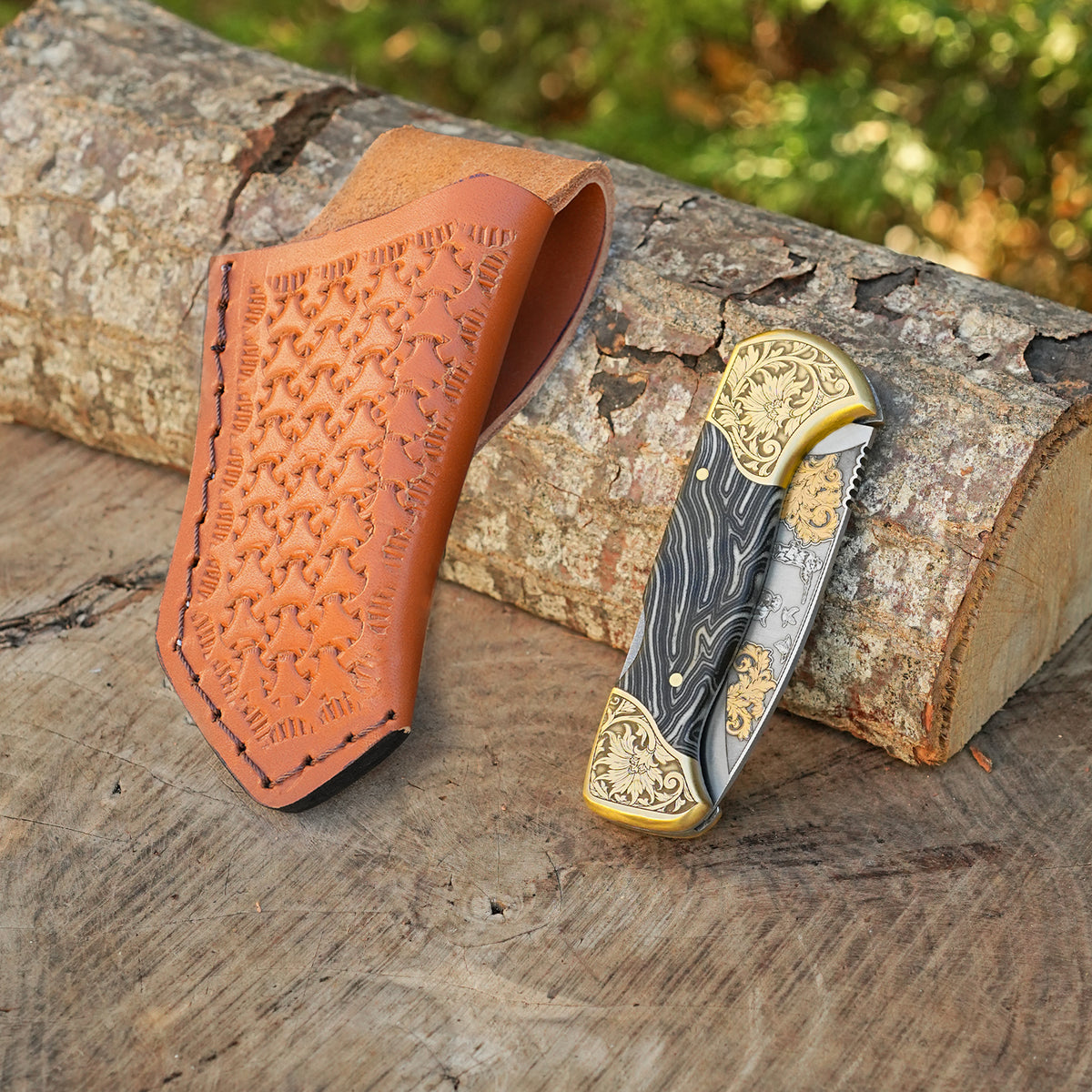 Katlanır Model- N690 Çelik - Avcı Gravür İşleme - Çift Balçak Altın Kaplama