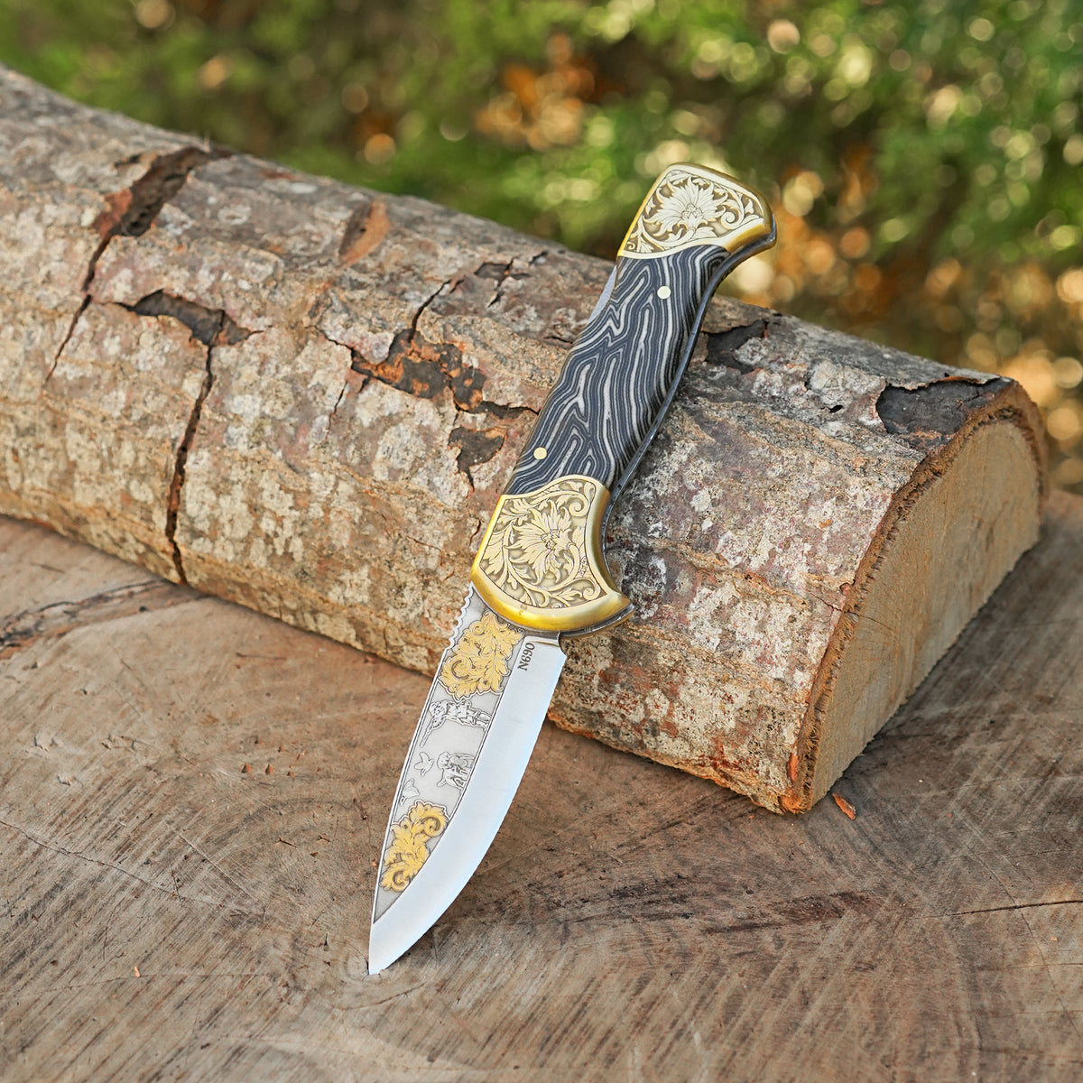 Katlanır Model- N690 Çelik - Avcı Gravür İşleme - Çift Balçak Altın Kaplama