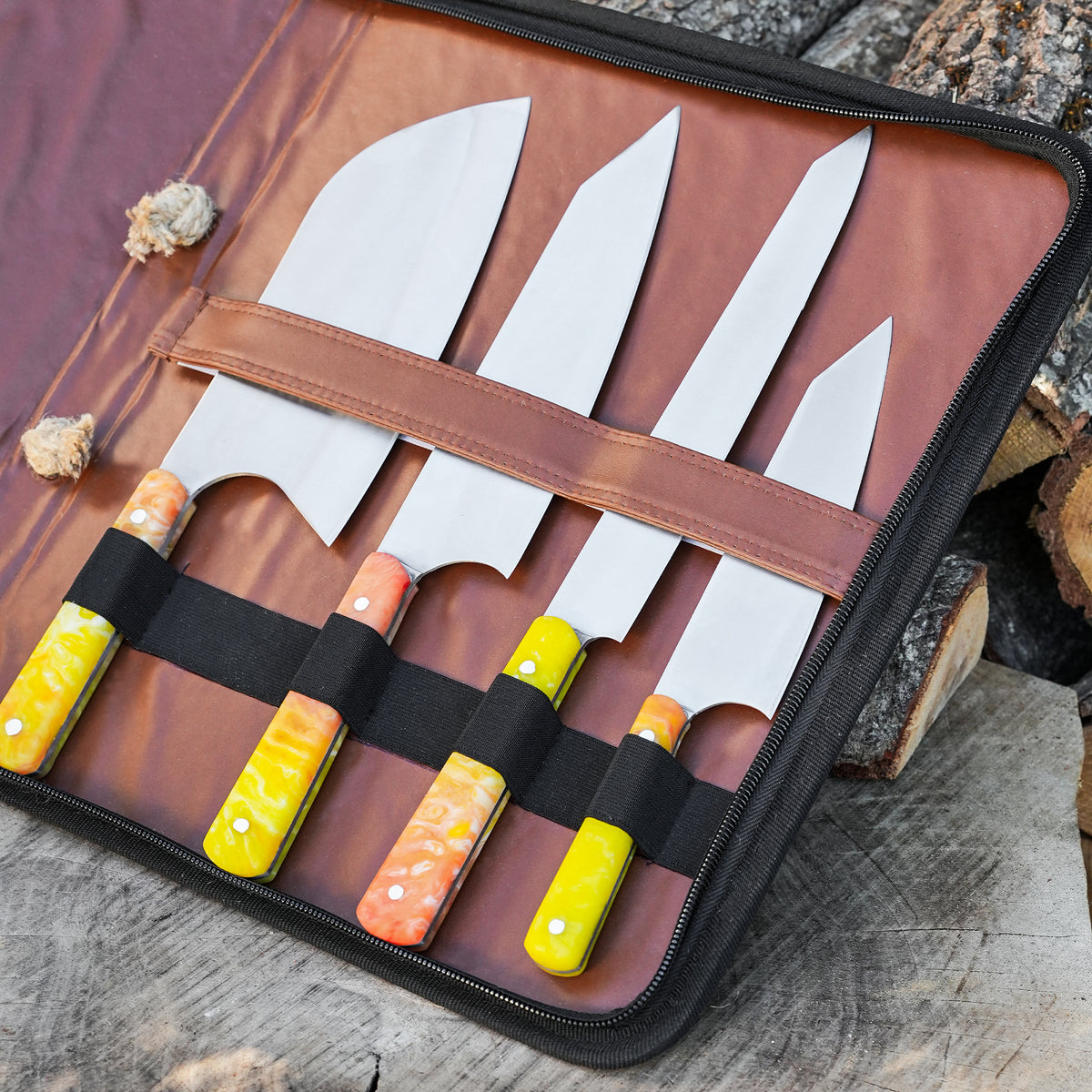 Şef Bıçağı Seti 4'lü - Epoksi Sap - Çantalı
