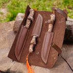 3’lü Sebze Bıçağı Seti - N690 Çelik - Verzalit Sap - Deri Çantalı