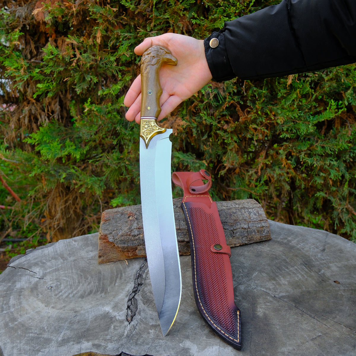 Kartal Başlı Orman Palası 45 Cm - Kök Ceviz Sap