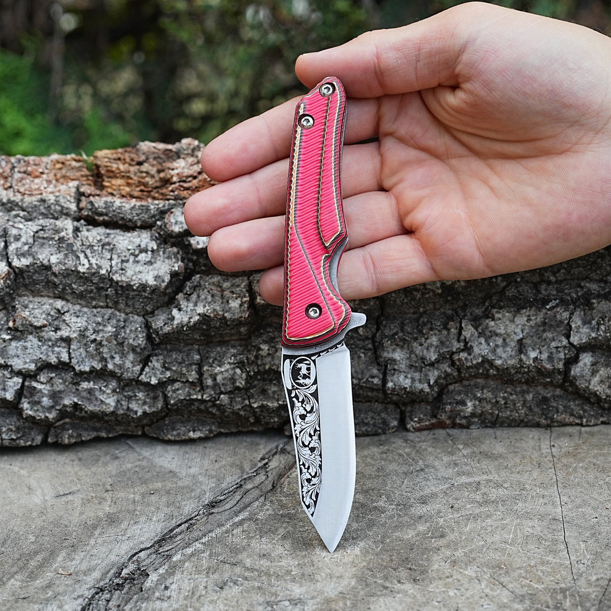 Geyik Gravür İşlemeli - Katlanır Bıçak - Verzalit Sap - 19 Cm