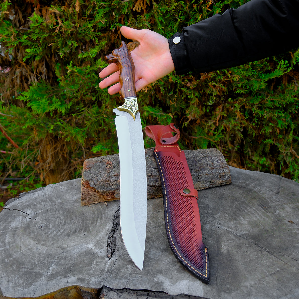 Kurt Başlı Orman Palası 45 Cm - Kök Ceviz Sap