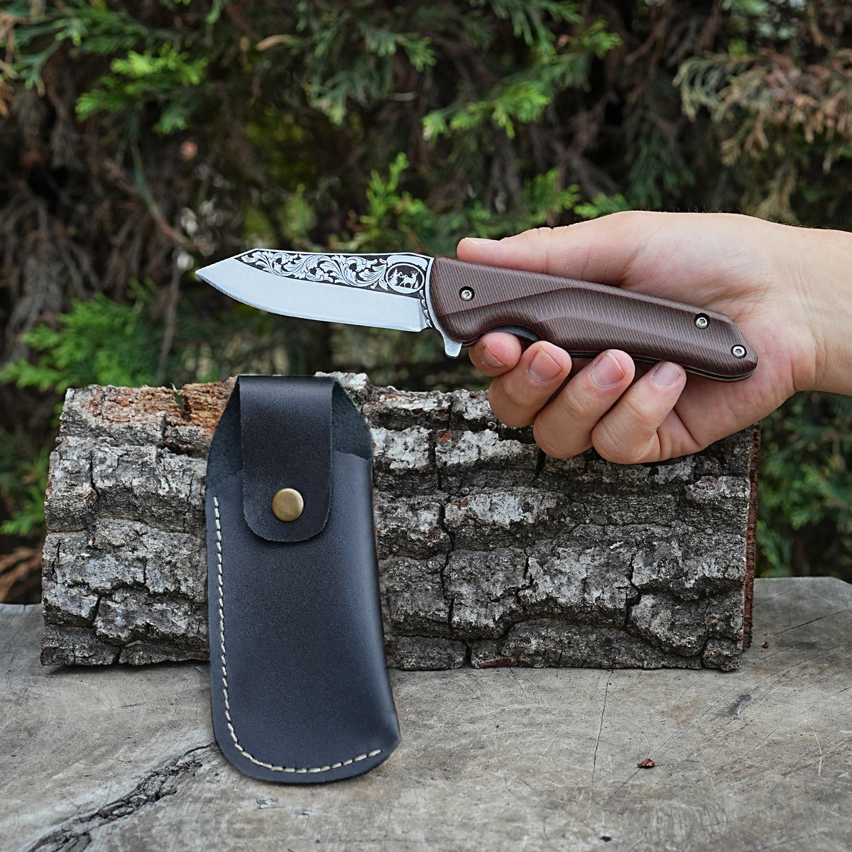 Geyik Gravür İşlemeli - Katlanır Bıçak - Verzalit Sap - 21 Cm