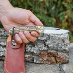 Katlanır Model - N690 Çelik -Geyik İşlemeli Geyik Boynuzu Sap - 19 Cm