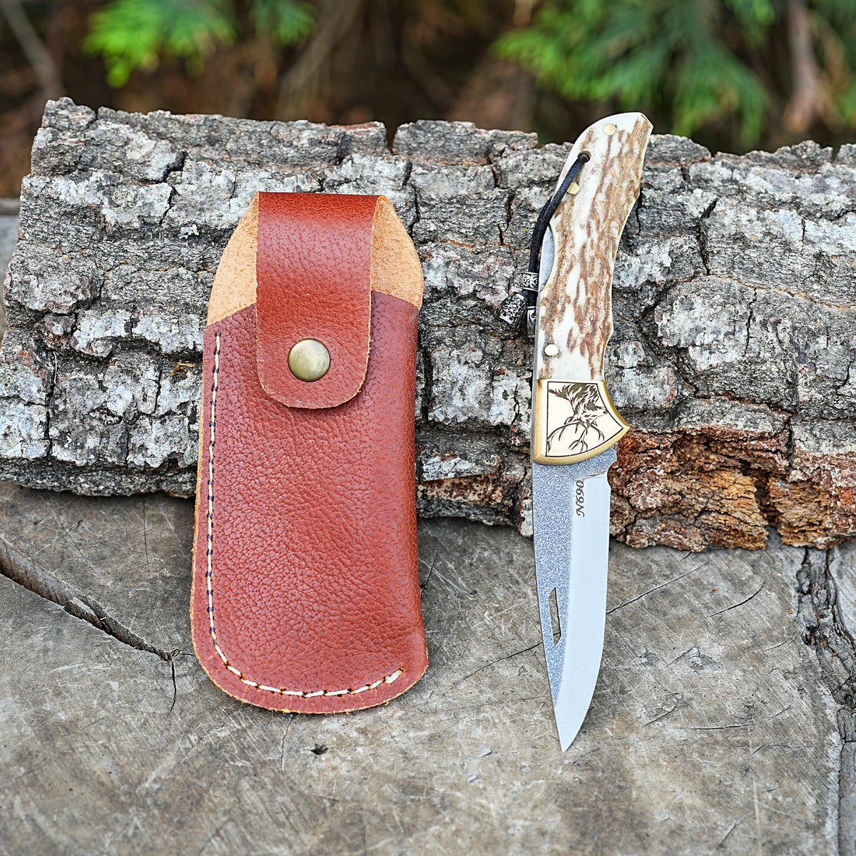 Katlanır Model - N690 Çelik -Geyik İşlemeli Geyik Boynuzu Sap - 19 Cm