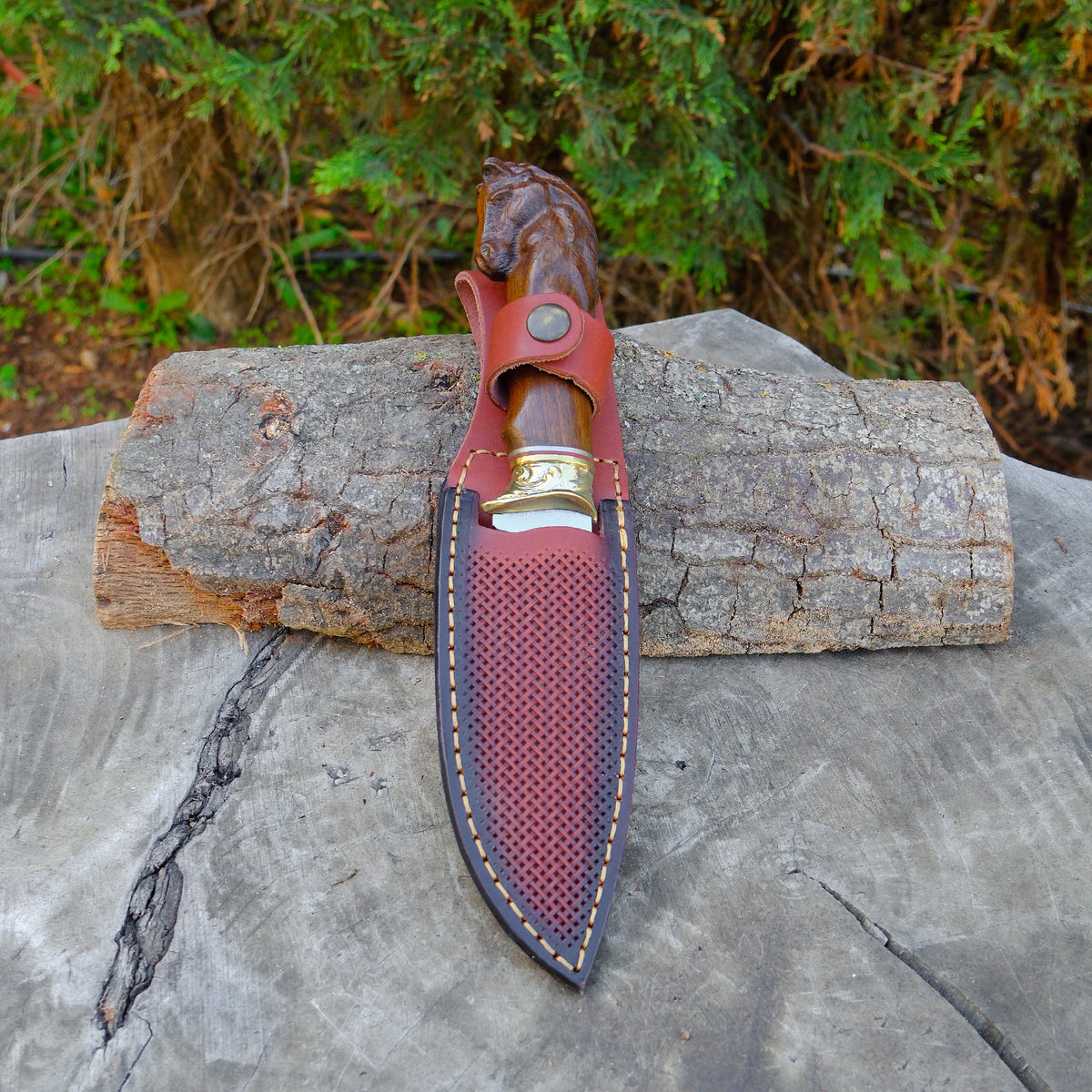 At Başlı Koleksiyonluk ve Hediyelik - Tırtıklı / Desenli Balçak Bıçak - 25 Cm